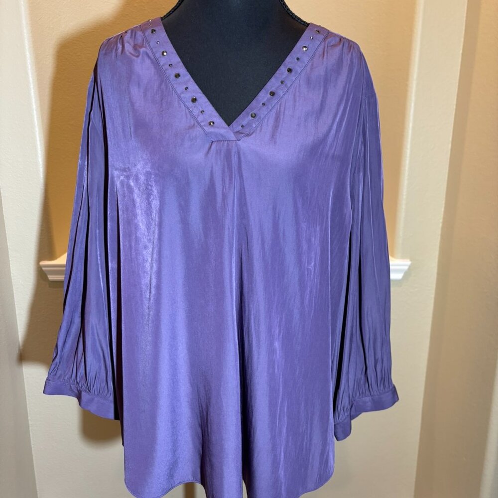 Chico's Women's Purple Studded Beaded V-Neckline Blouse